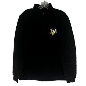 Antigua Pittsburgh Penguins Pullover Shirt Jacket Mens Medium Black Textured